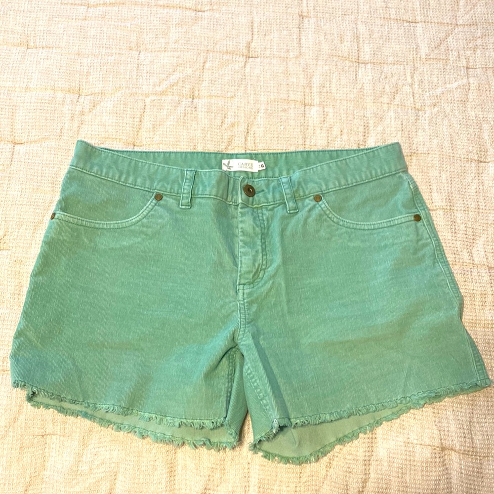 Women’s Teal Frayed Hem Denim Shorts